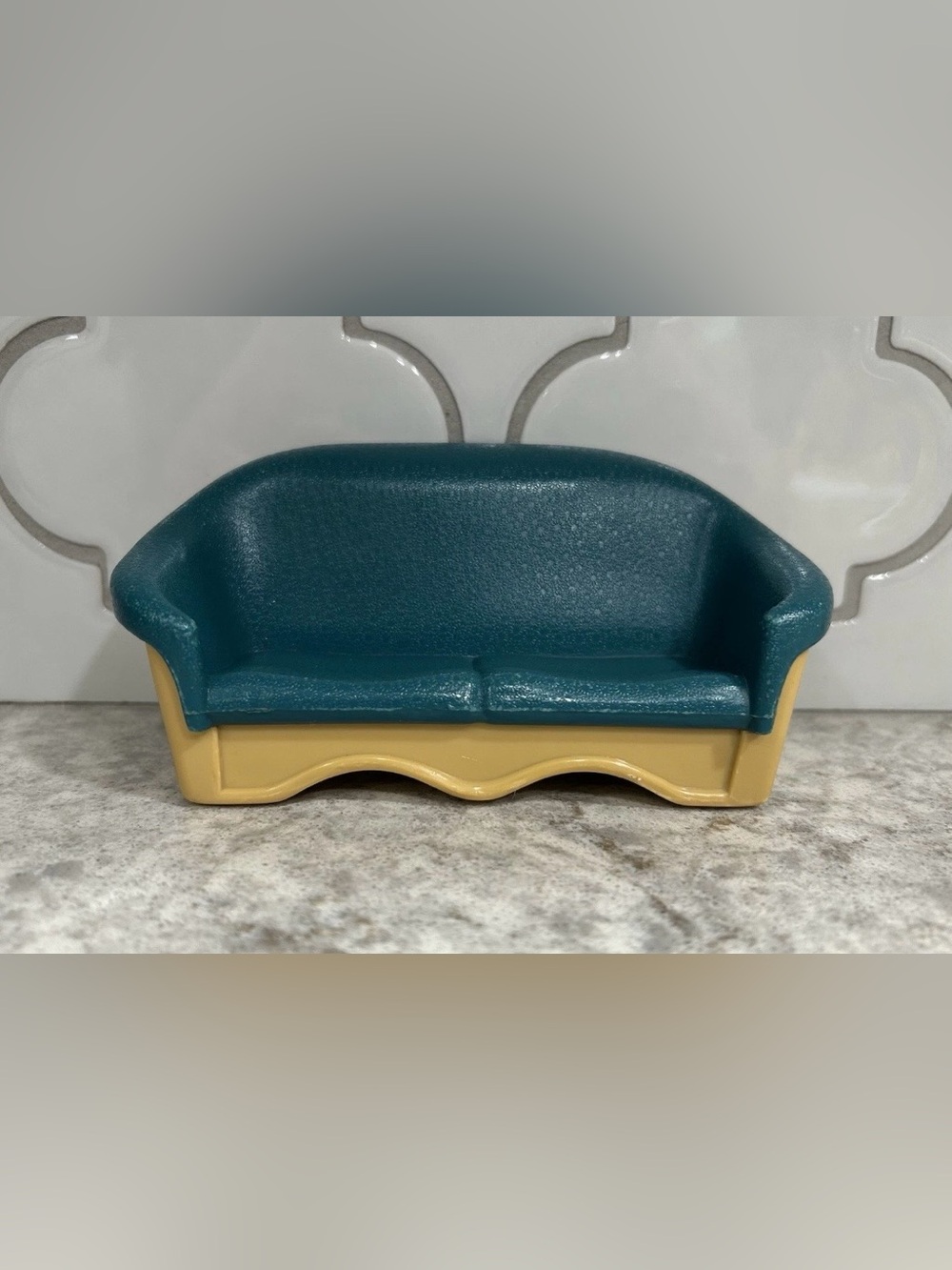 Fisher Price Loving Family 1993 Dollhouse Couch Loveseat Teal Dark Green Vintage